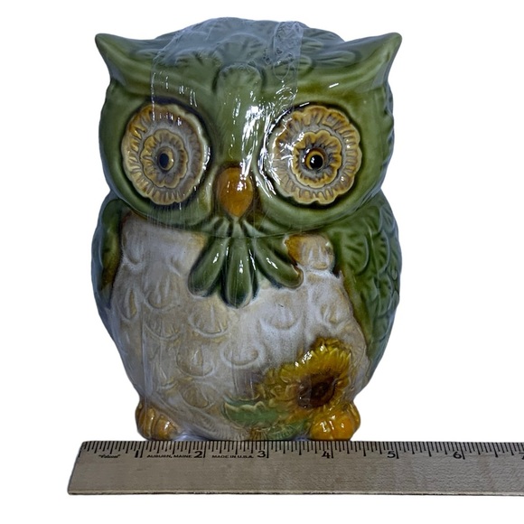 Owl Canister Jar Decorative Storage Hand Painted Ceramic Green Functional Art - Picture 8 of 16